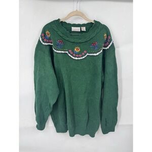 VTG Classic Expressions Cotton Blend Floral Embroidered Knit Sweater Women 22W